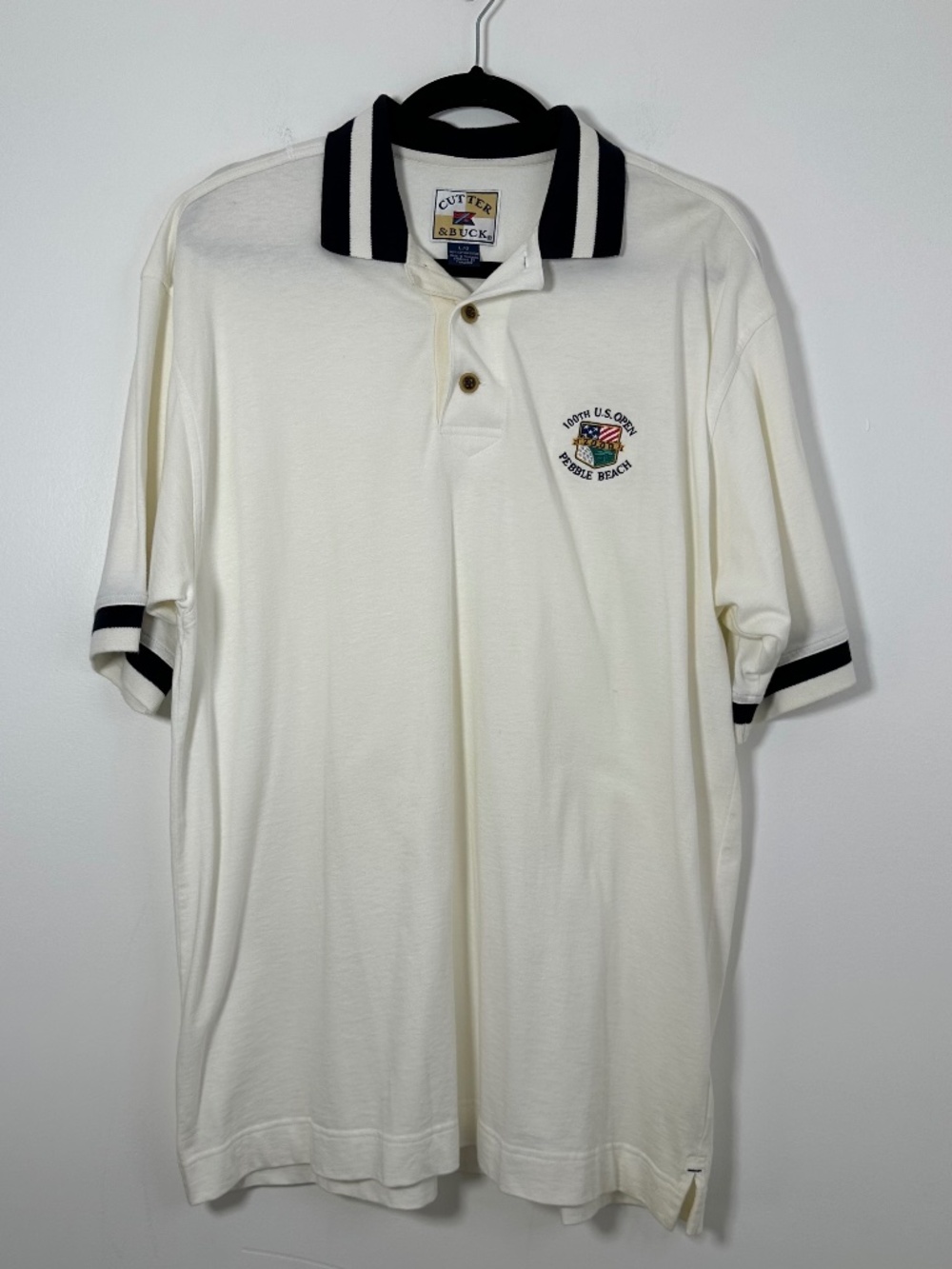 Vintage Cutter & Buck 100th U.S. Open Pebble Beach White Polo Shirt Mens Large
